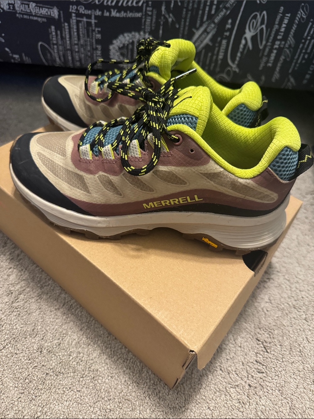New! Merrell Women's Trail Sneakers in Olive Green, Brown and Lime Size 7.5